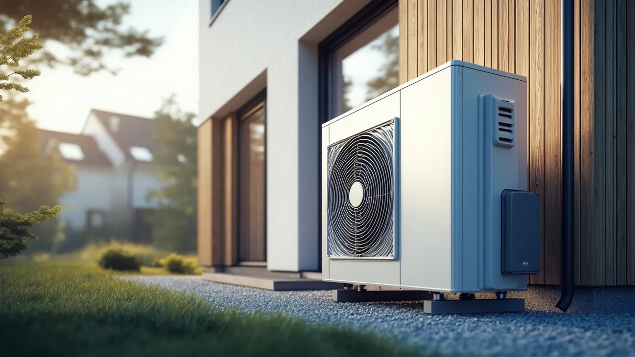 Modern värmepump installerad vid en svensk villa